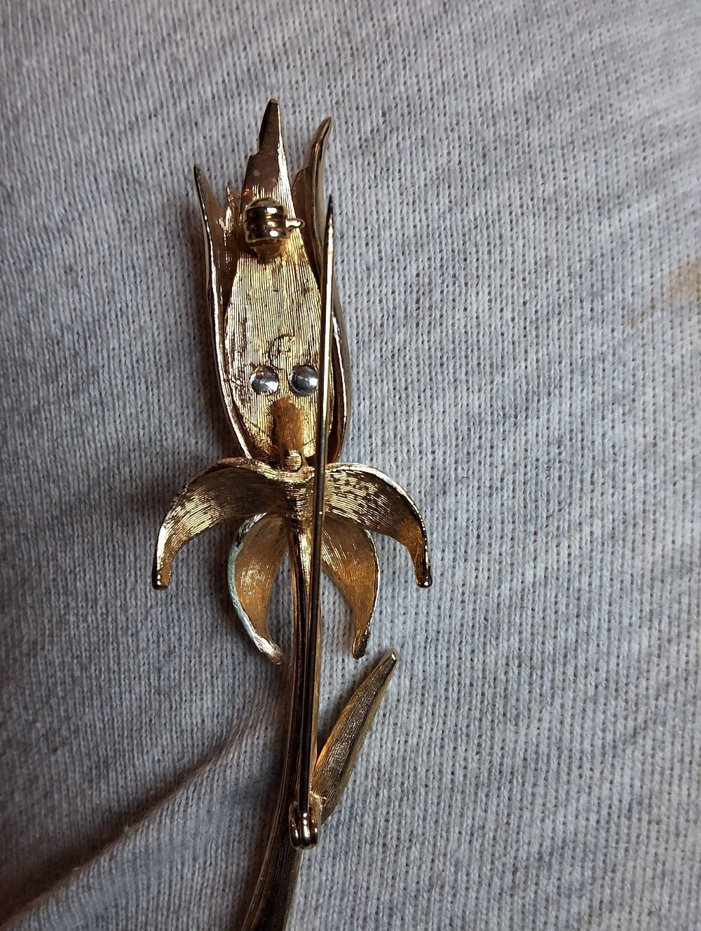 Vintage Crown Trifari Pink Green Enamel Tulip Flower Brooch Gold Tone - Picture 4 of 7